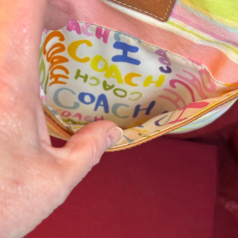 Coach Pastel Stripe Crossbody Bag in Pink, Yellow, Blue, Green